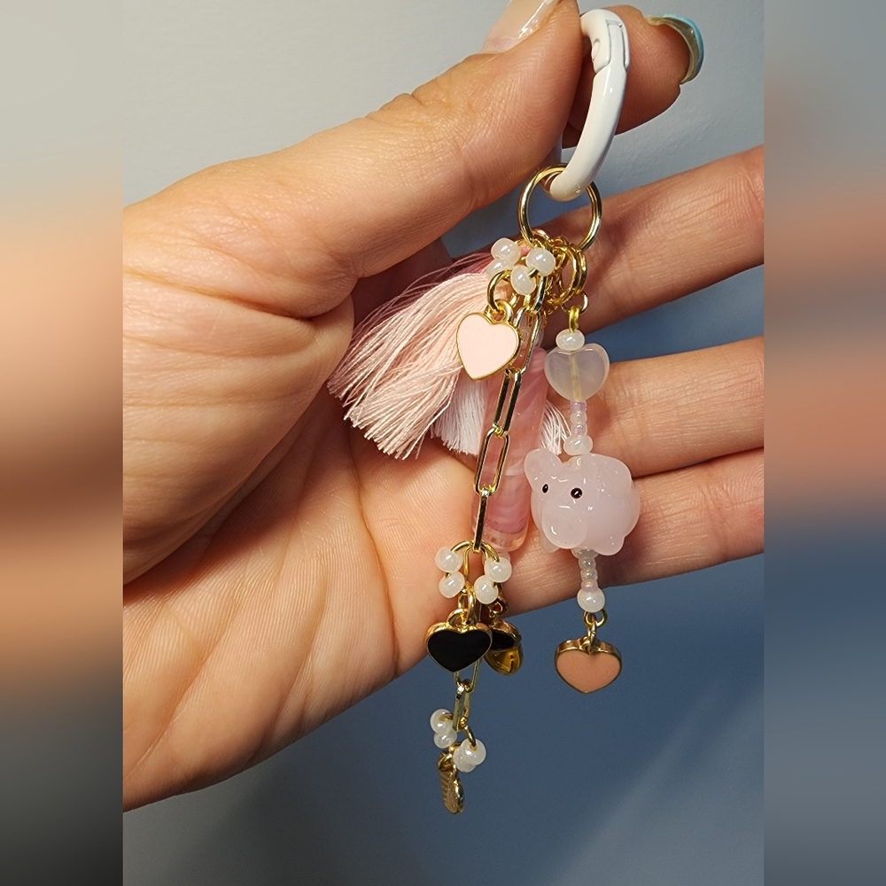 Handmade Beaded Piggy Keychain Bag Charm 🐖✨️